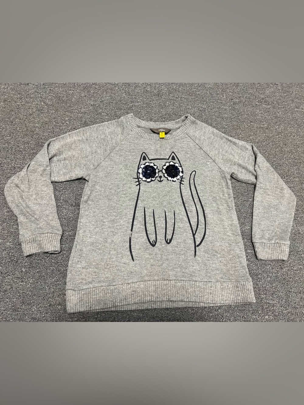 Girl’s Gray Cat Sequin Eyes Sweater